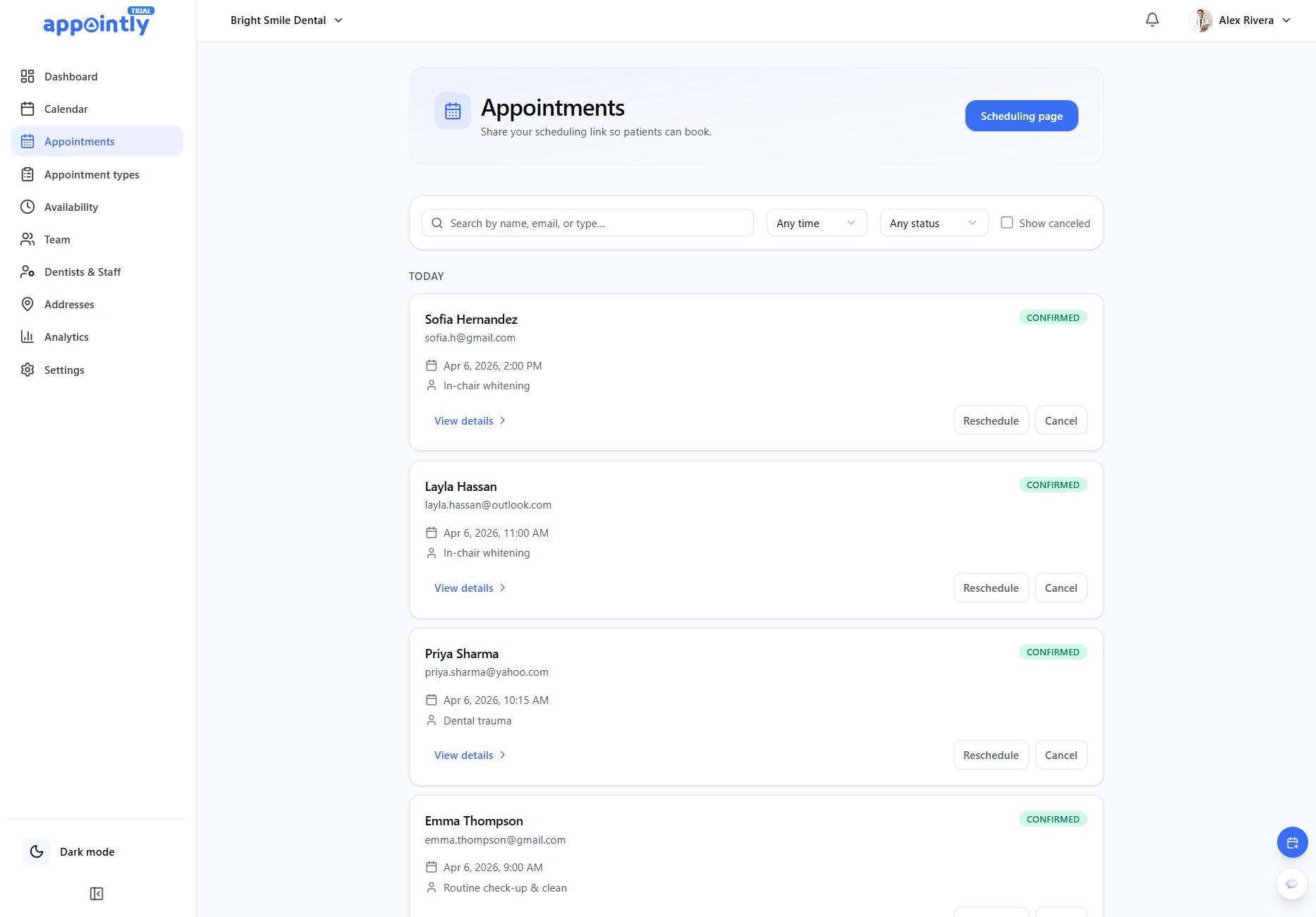Appointly public booking flow: choosing a date and time for an appointment